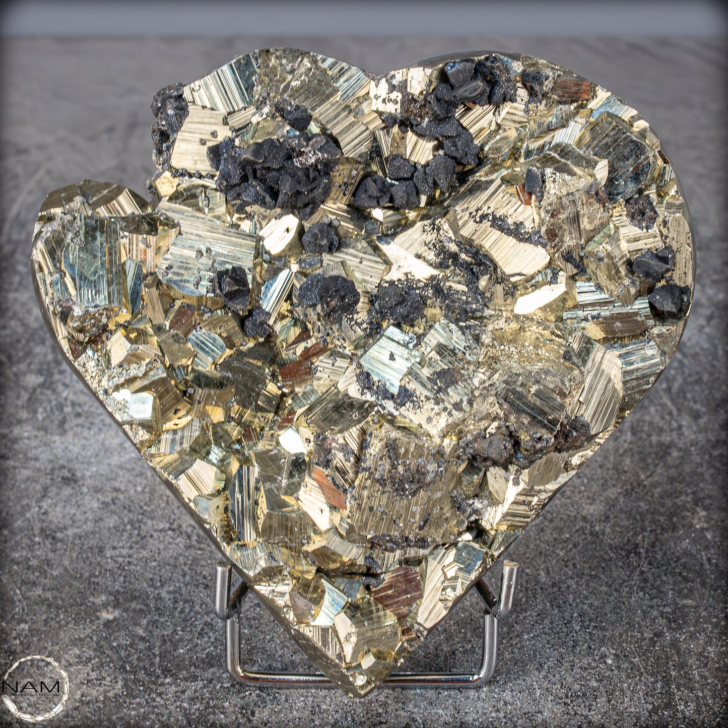 Natürliches Pyrit, Quarz und Galena Kristall Herz/Druse - 1458,83g