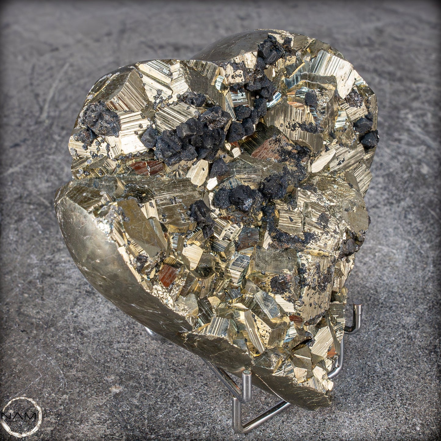 Natürliches Pyrit, Quarz und Galena Kristall Herz/Druse - 1458,83g