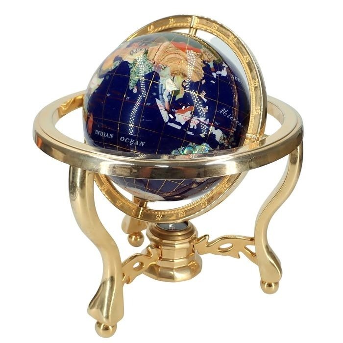 Wertvoller Globus aus Lapislazuli & Halbedelsteinen mit Kompass – 2377,93g