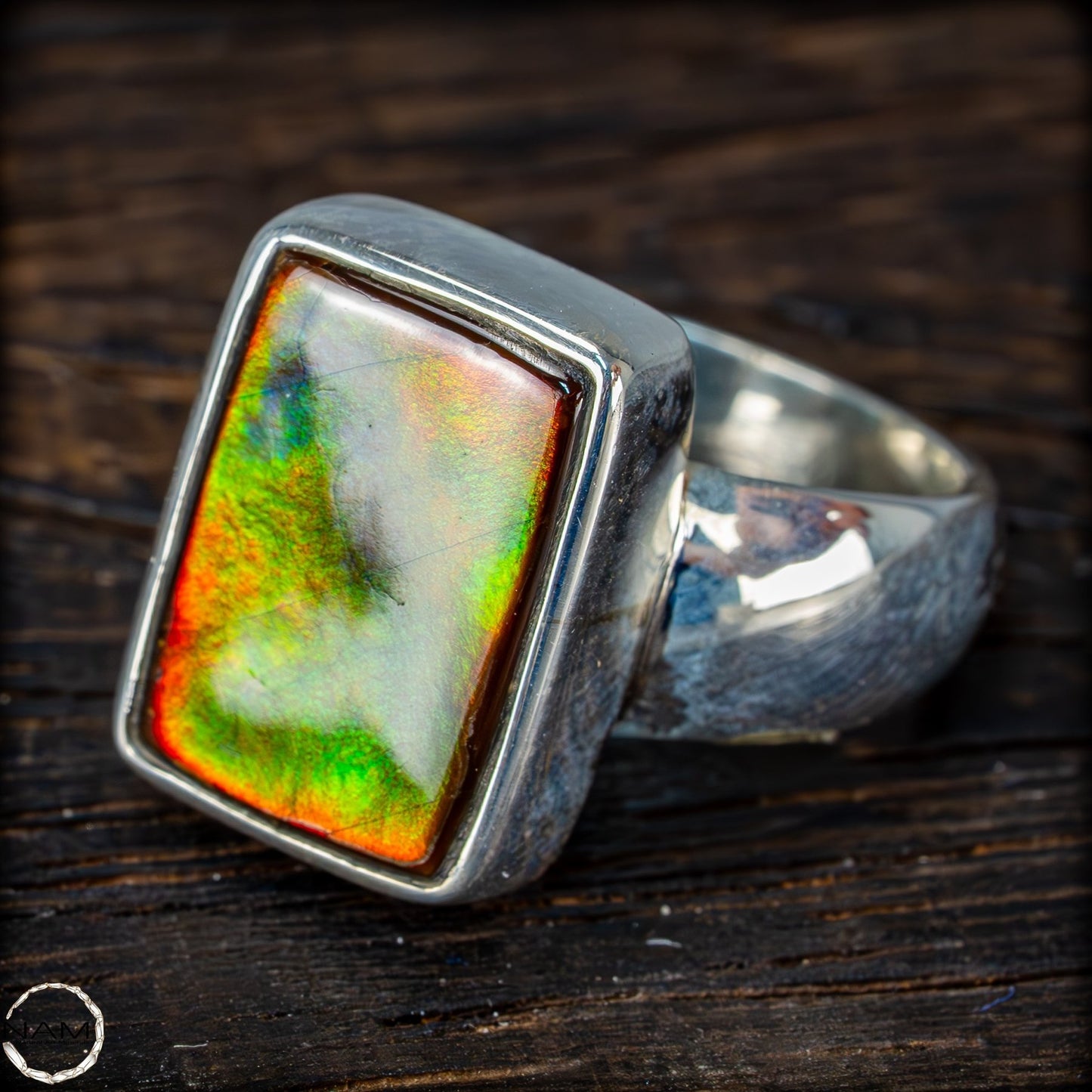 Natürlicher Ammolit Ring 925 Silber aus Kanada - 9,65g
