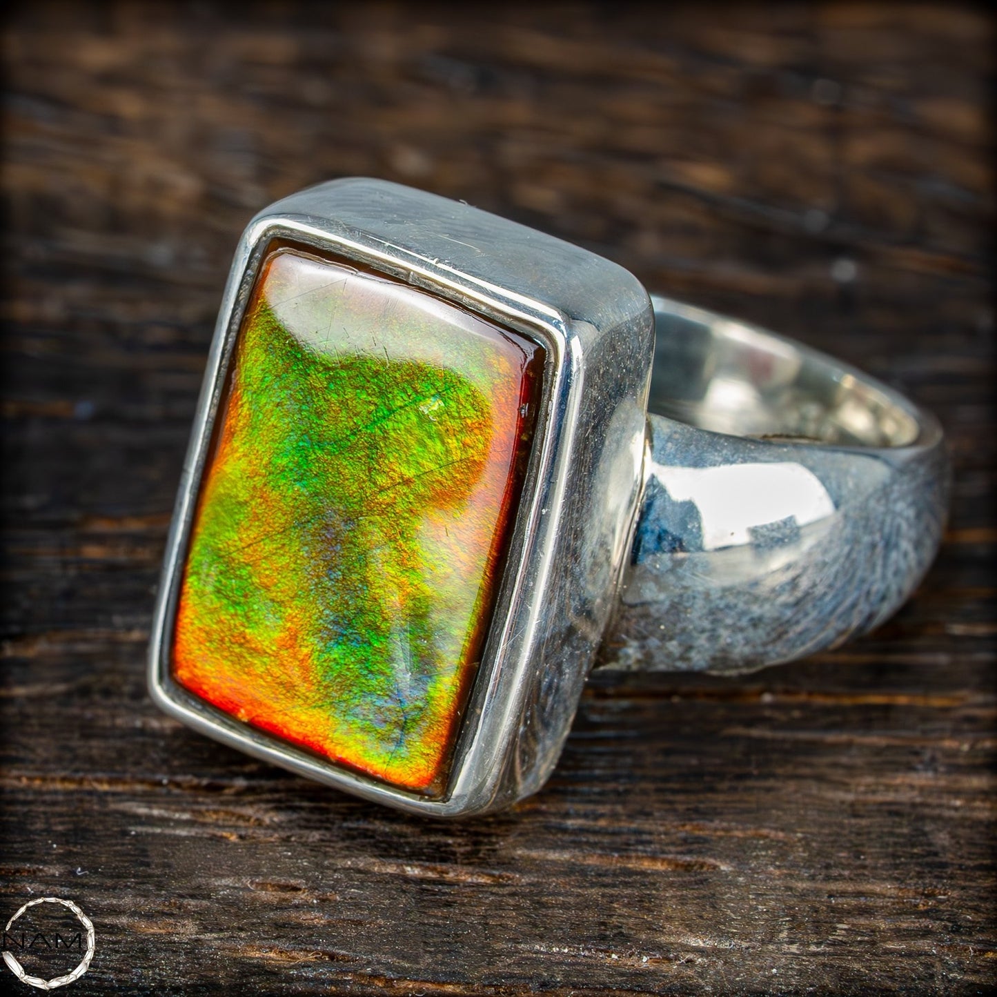 Natürlicher Ammolit Ring 925 Silber aus Kanada - 9,65g