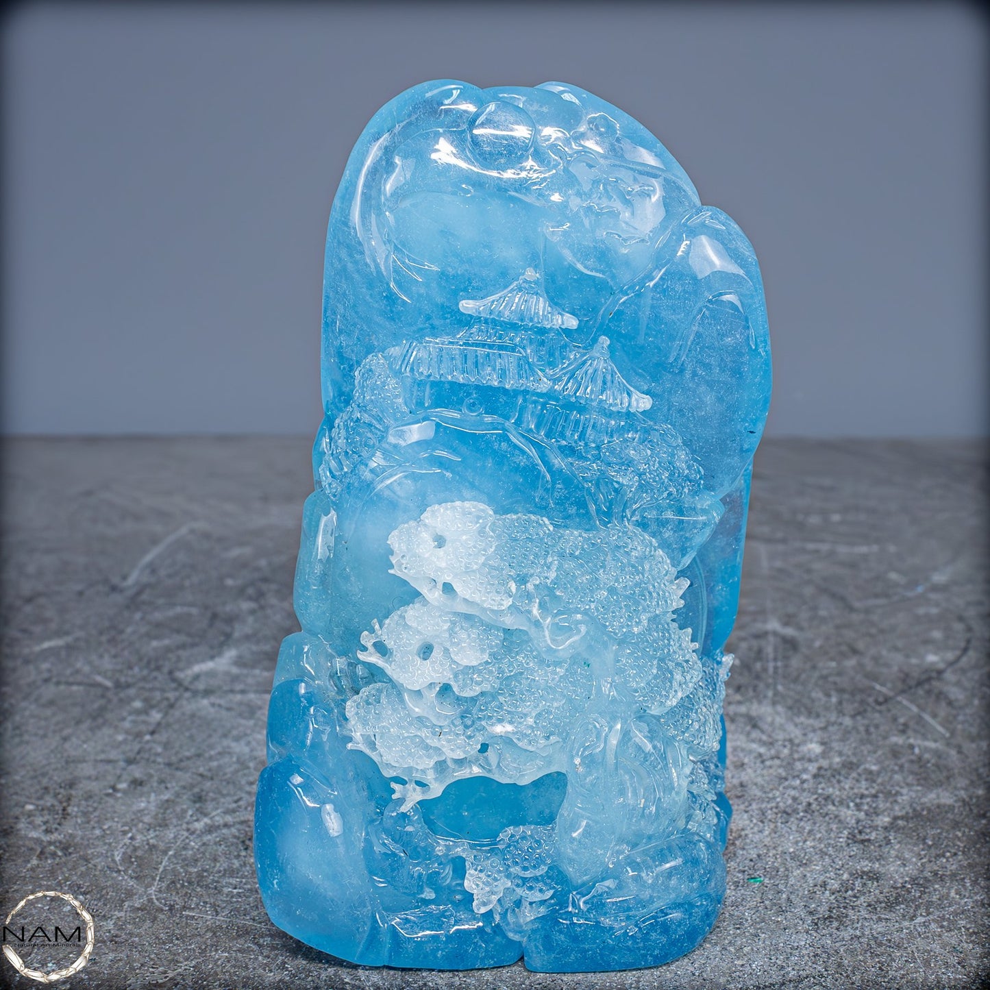 Natürlicher Blauer Aquamarin-Kristall-Schnitzerei - 496,15g