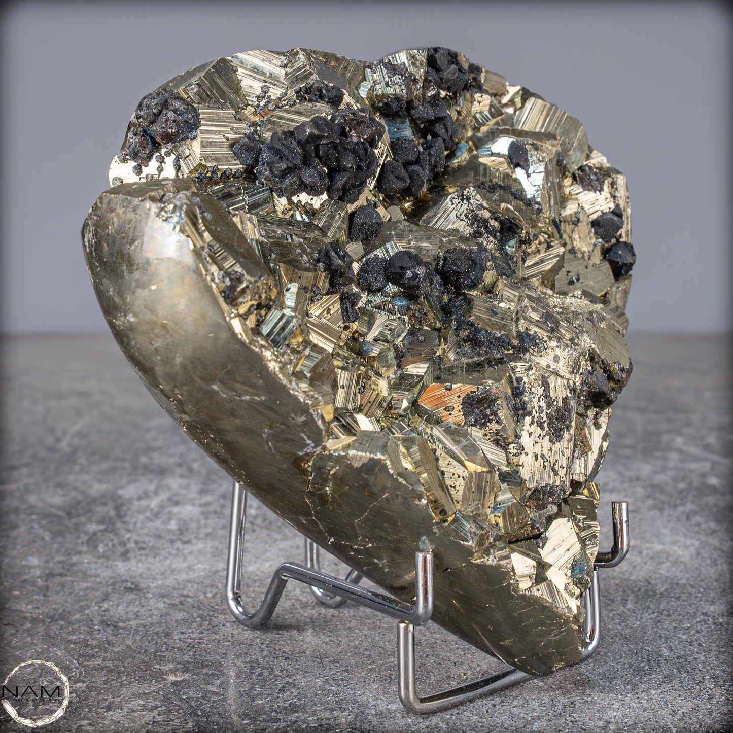 Natürliches Pyrit, Quarz und Galena Kristall Herz/Druse - 1458,83g