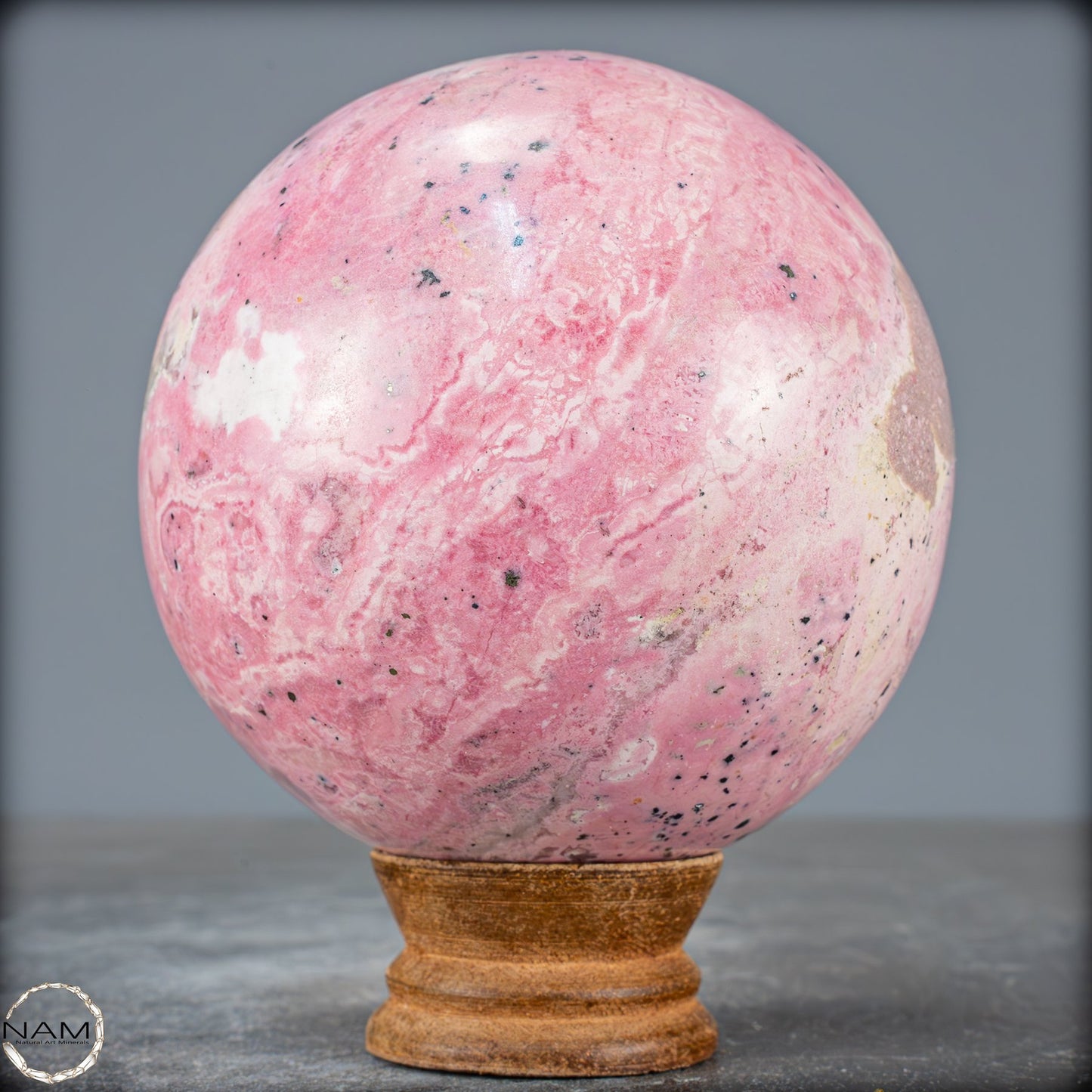 Natürliche Rhodonit-Kristall Kugel mit Pyrit aus Peru - 1661,35g - 98mm
