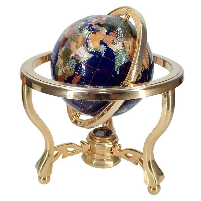 Wertvoller Globus aus Lapislazuli & Halbedelsteinen mit Kompass – 2377,93g