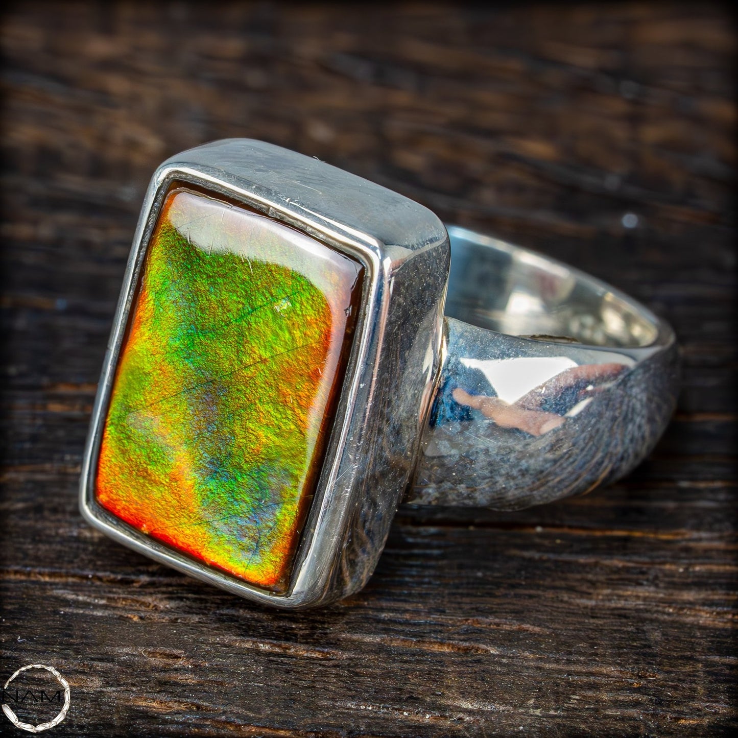 Natürlicher Ammolit Ring 925 Silber aus Kanada - 9,65g