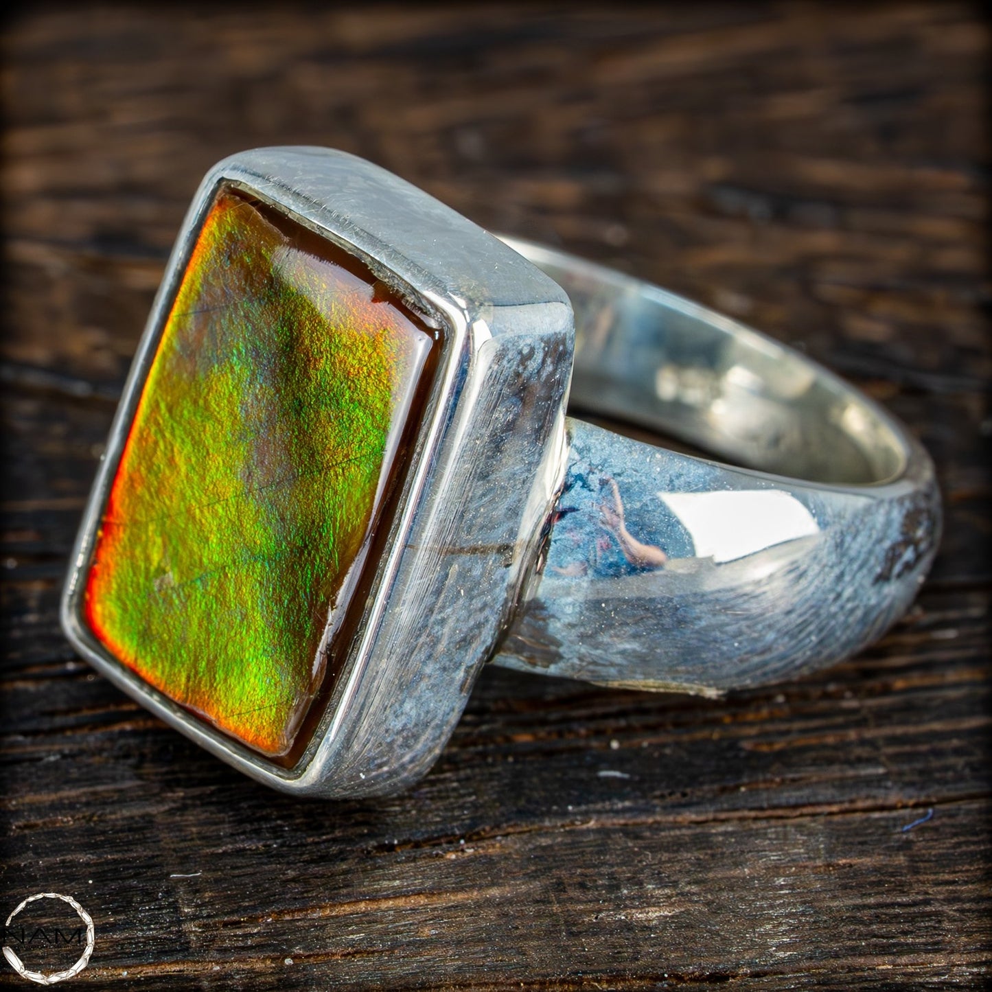 Natürlicher Ammolit Ring 925 Silber aus Kanada - 9,65g