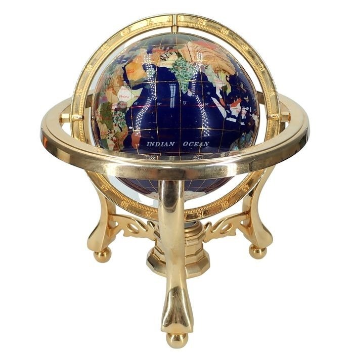 Wertvoller Globus aus Lapislazuli & Halbedelsteinen mit Kompass – 2377,93g