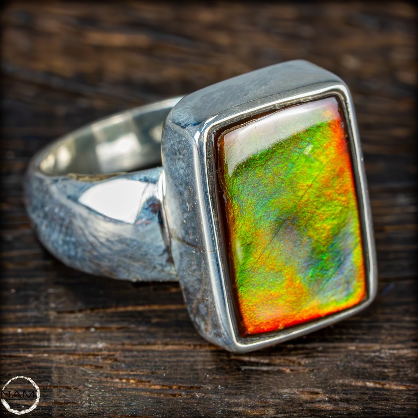Natürlicher Ammolit Ring 925 Silber aus Kanada - 9,65g
