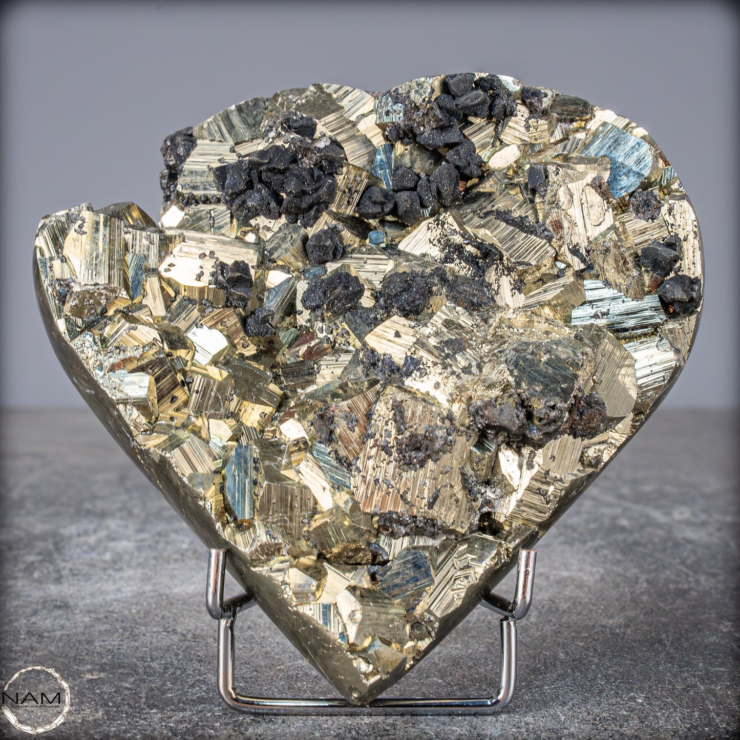 Natürliches Pyrit, Quarz und Galena Kristall Herz/Druse - 1458,83g