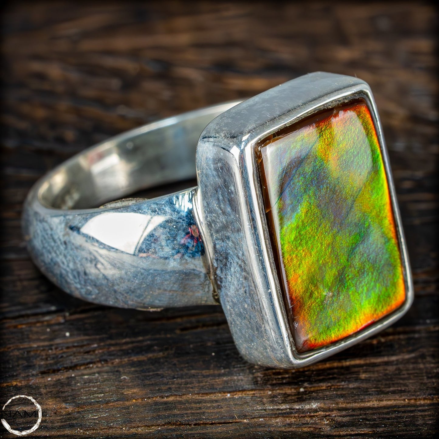 Natürlicher Ammolit Ring 925 Silber aus Kanada - 9,65g