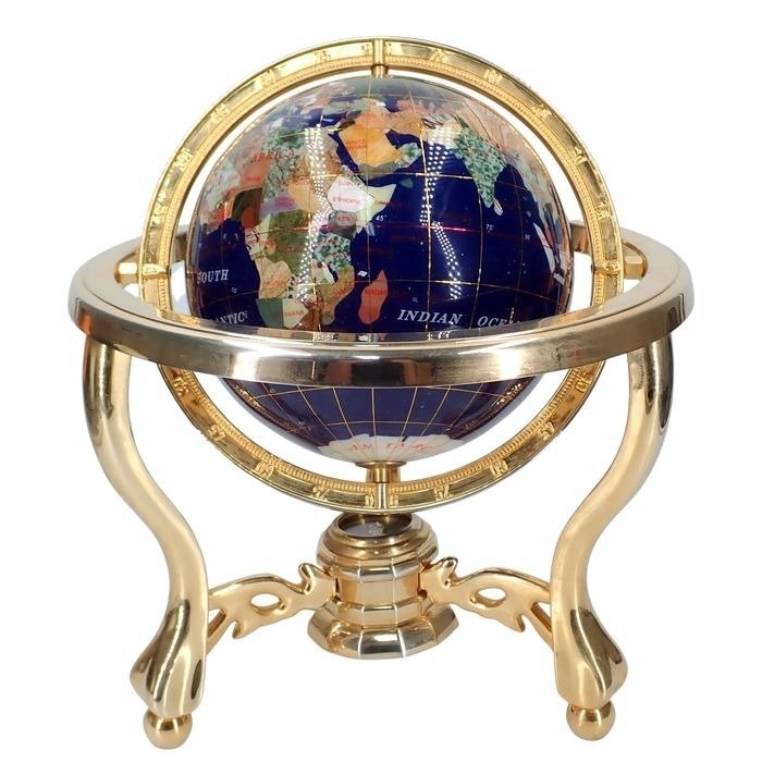 Wertvoller Globus aus Lapislazuli & Halbedelsteinen mit Kompass – 2377,93g