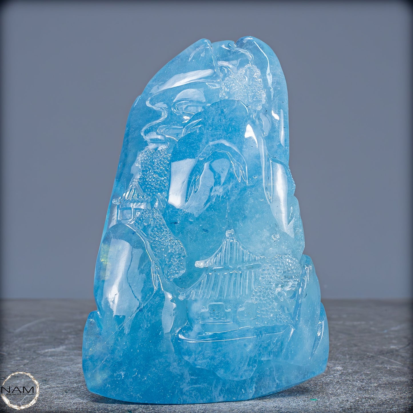Natürlicher Blauer Aquamarin-Kristall-Schnitzerei - 496,15g