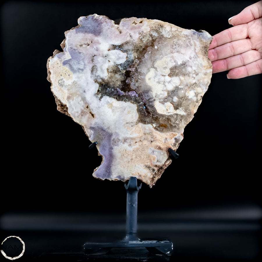 Natürliche Pinker Amethyst-Achat Scheibe auf Ständer -2475,78g