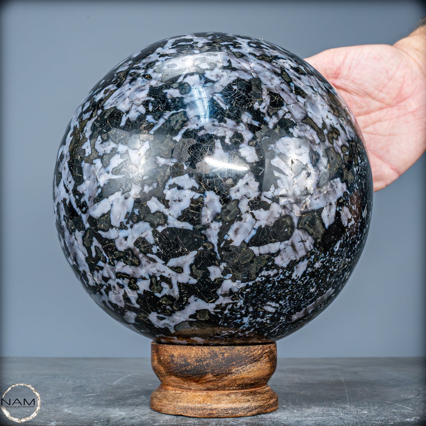 Große Natürliche Merlinit (Gabbro) Kugel - 9638,11g - 170mm