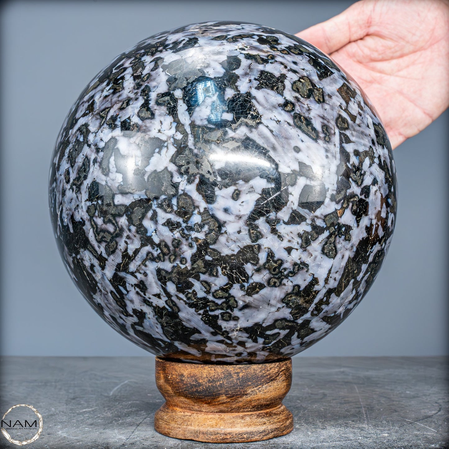 Große Natürliche Merlinit (Gabbro) Kugel - 9638,11g - 170mm