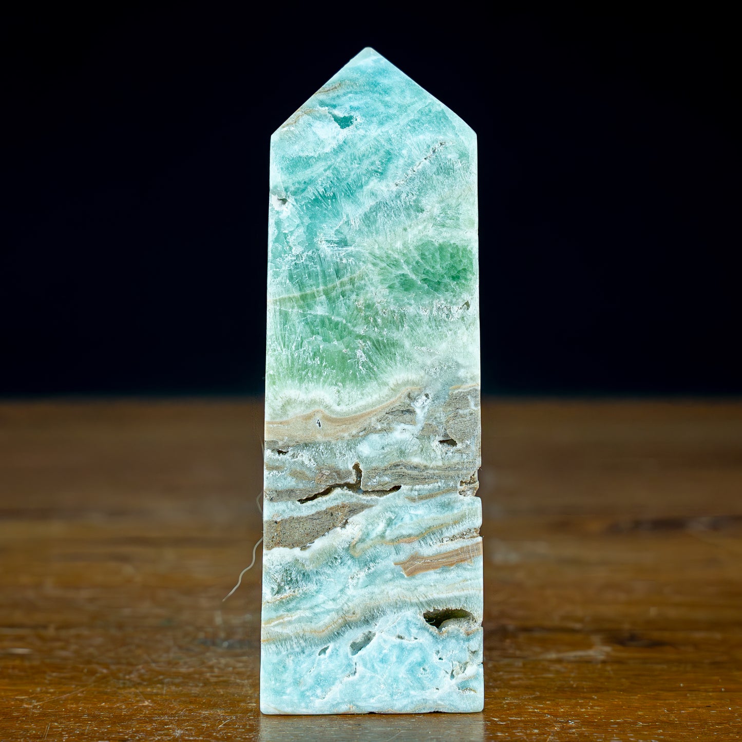 Natürlicher Blau-Grüner Aragonit Kristall-Obelisk - 356,22g