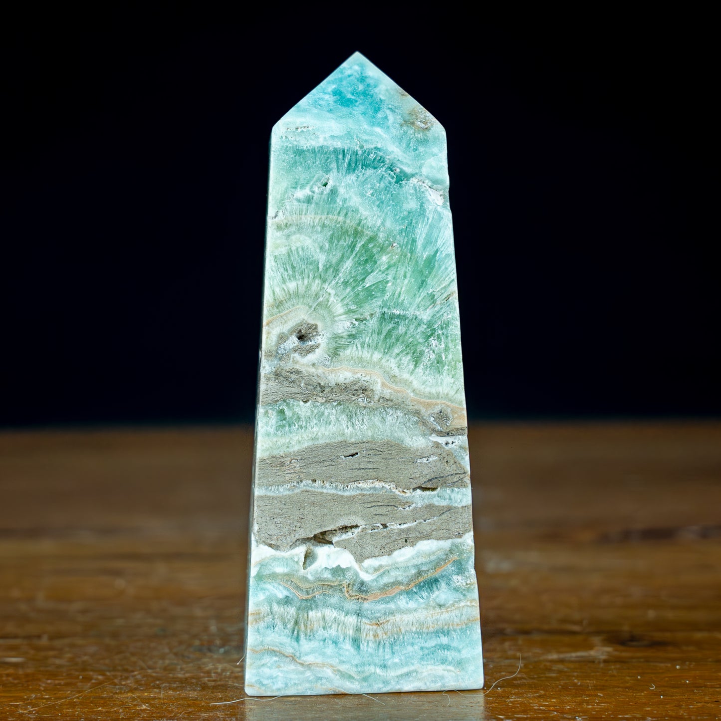 Natürlicher Blau-Grüner Aragonit Kristall-Obelisk - 356,22g