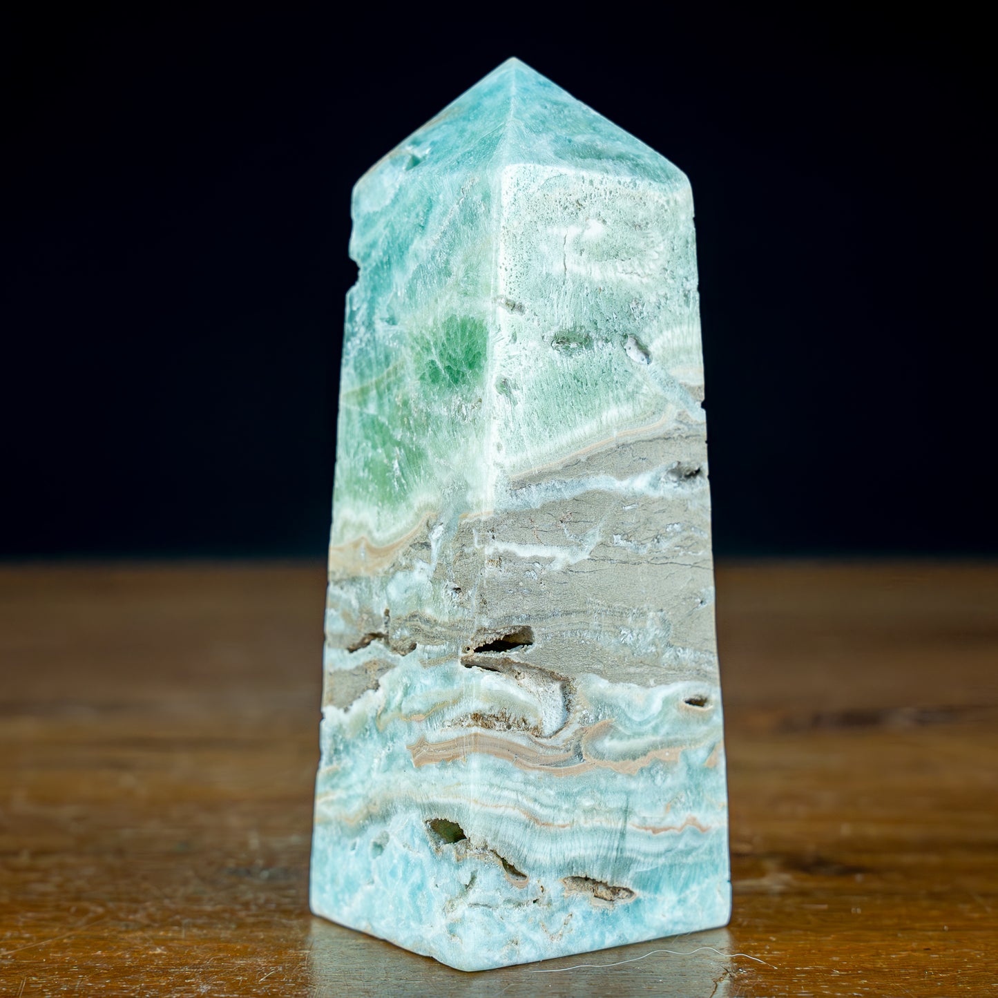 Natürlicher Blau-Grüner Aragonit Kristall-Obelisk - 356,22g