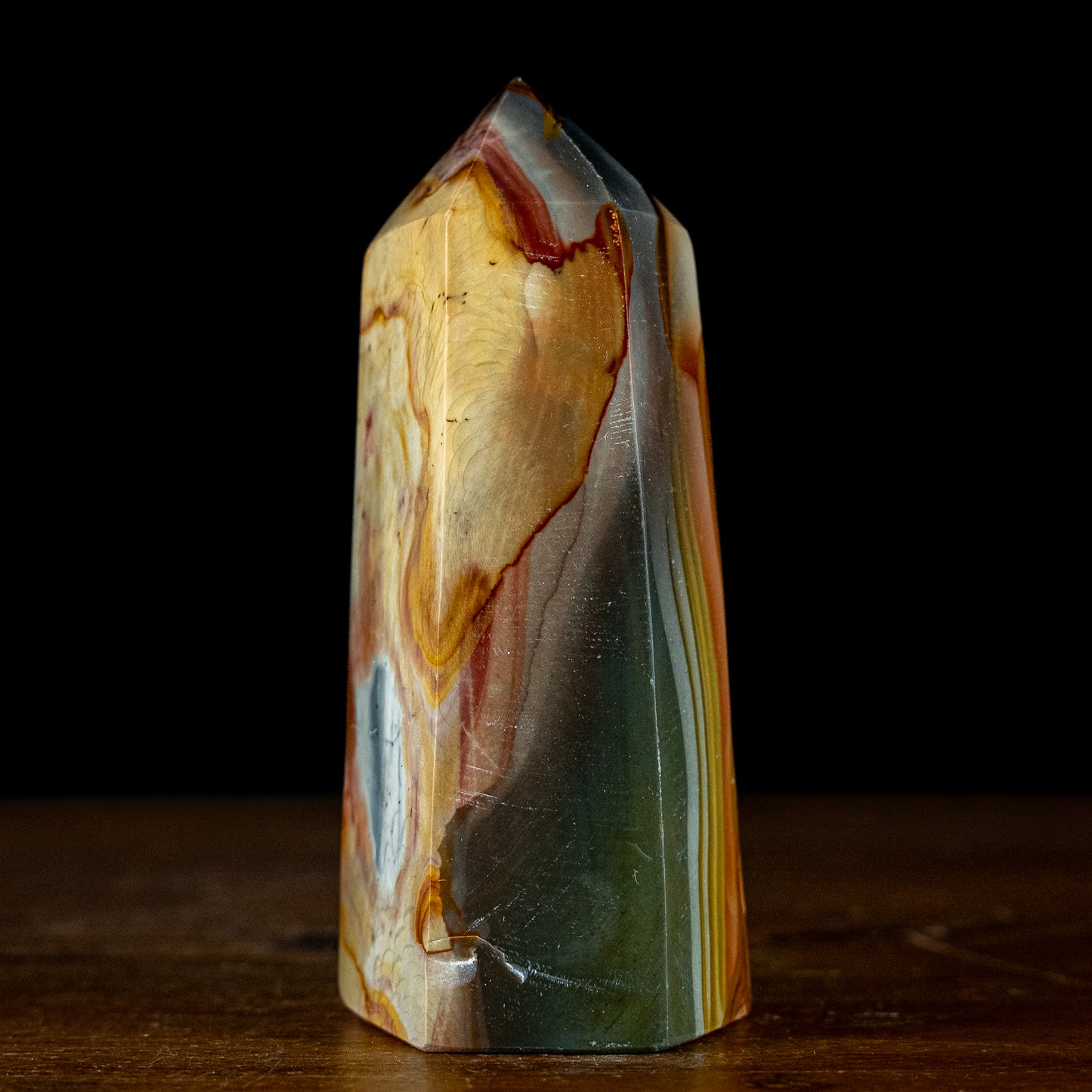 Polychromer Jaspis Obelisk - 598,71g - 130x60x55mm