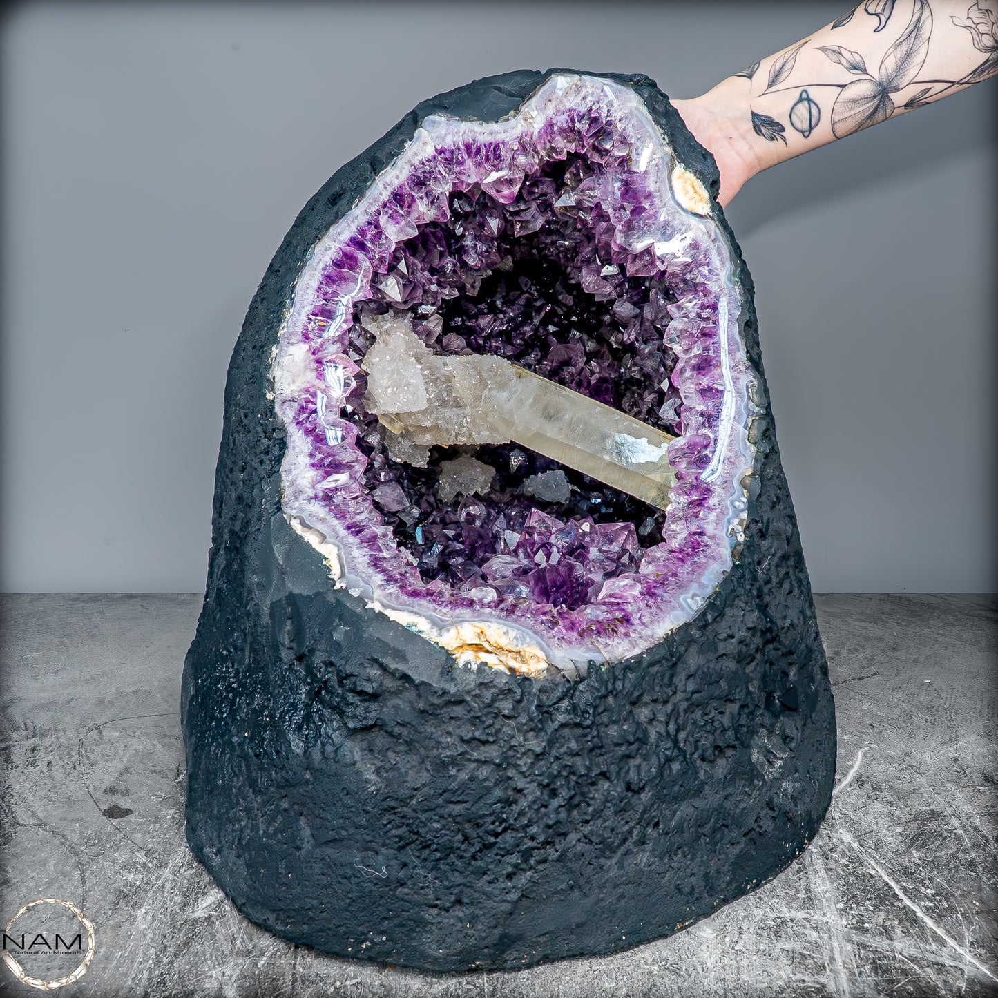 Natürlicher Amethyst, perfekter Calcit-Stalaktit-Kristalldruse - 41228,13g