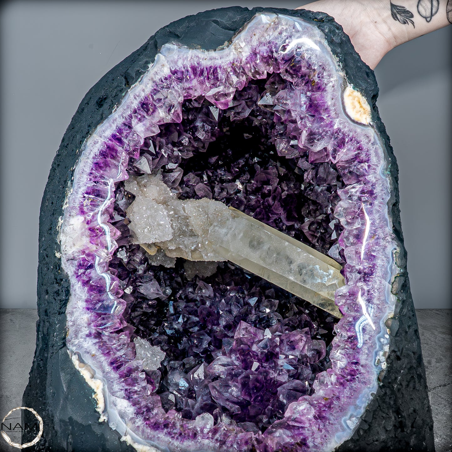 Natürlicher Amethyst, perfekter Calcit-Stalaktit-Kristalldruse - 41228,13g