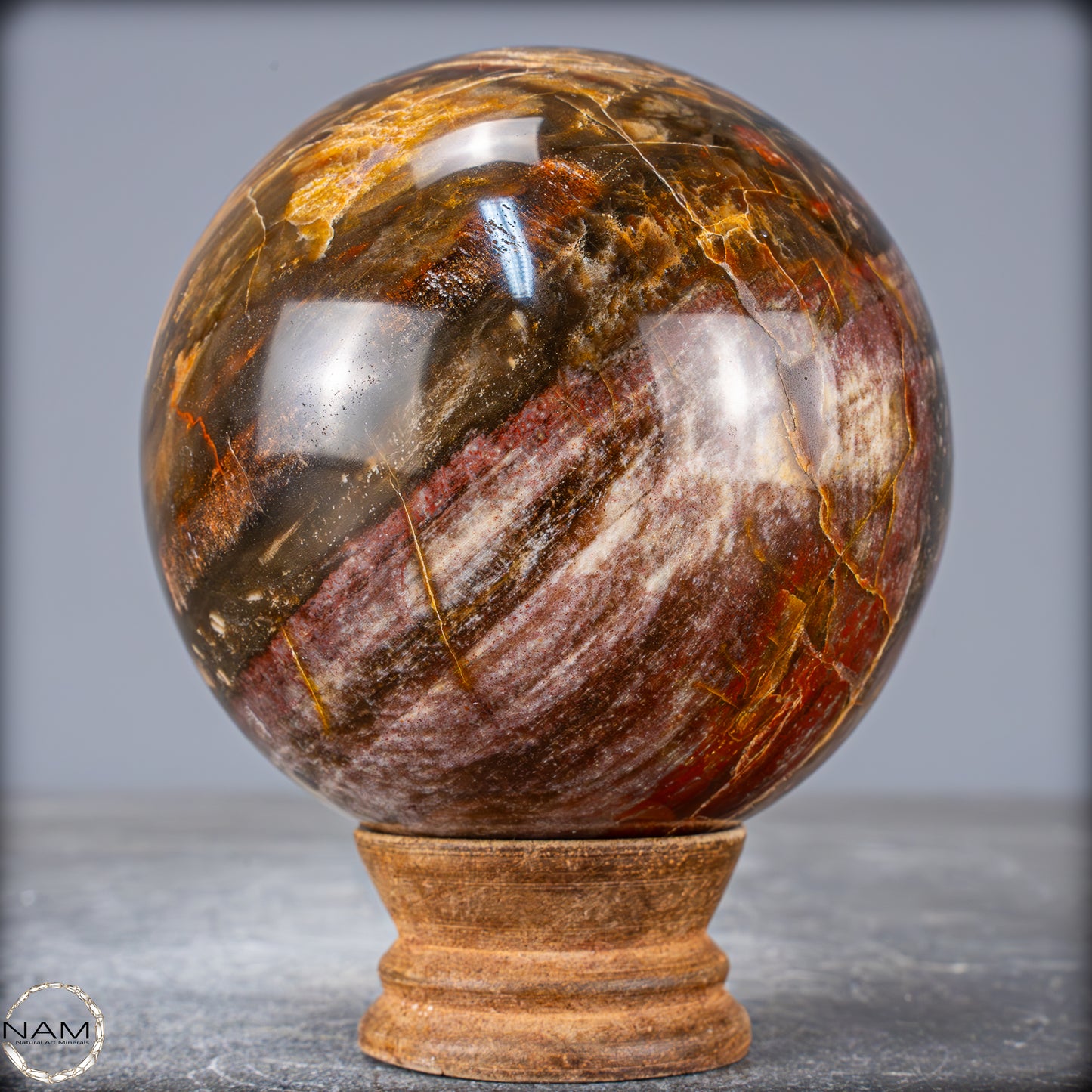 Natürliche Kristall-Kugel aus Versteinertem Holz - 933,94g - 89mm