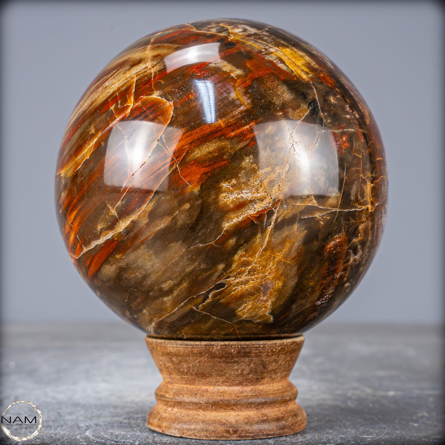 Natürliche Kristall-Kugel aus Versteinertem Holz - 933,94g - 89mm