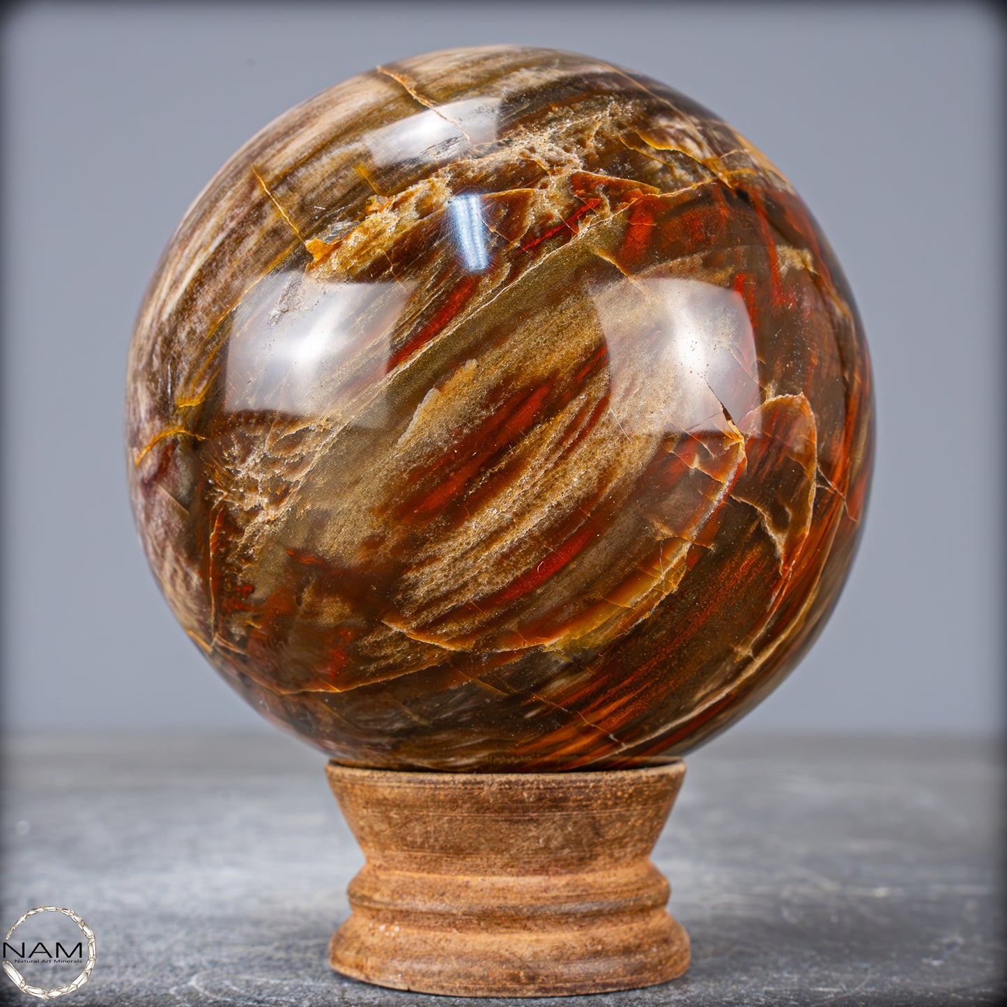 Natürliche Kristall-Kugel aus Versteinertem Holz - 933,94g - 89mm