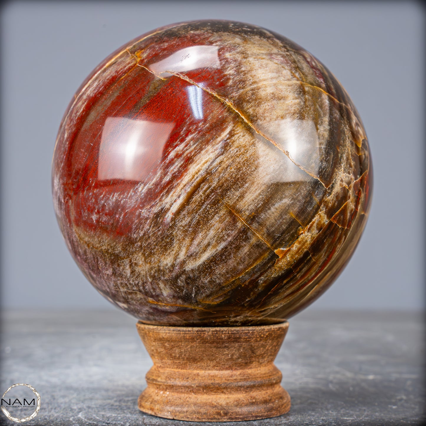 Natürliche Kristall-Kugel aus Versteinertem Holz - 933,94g - 89mm