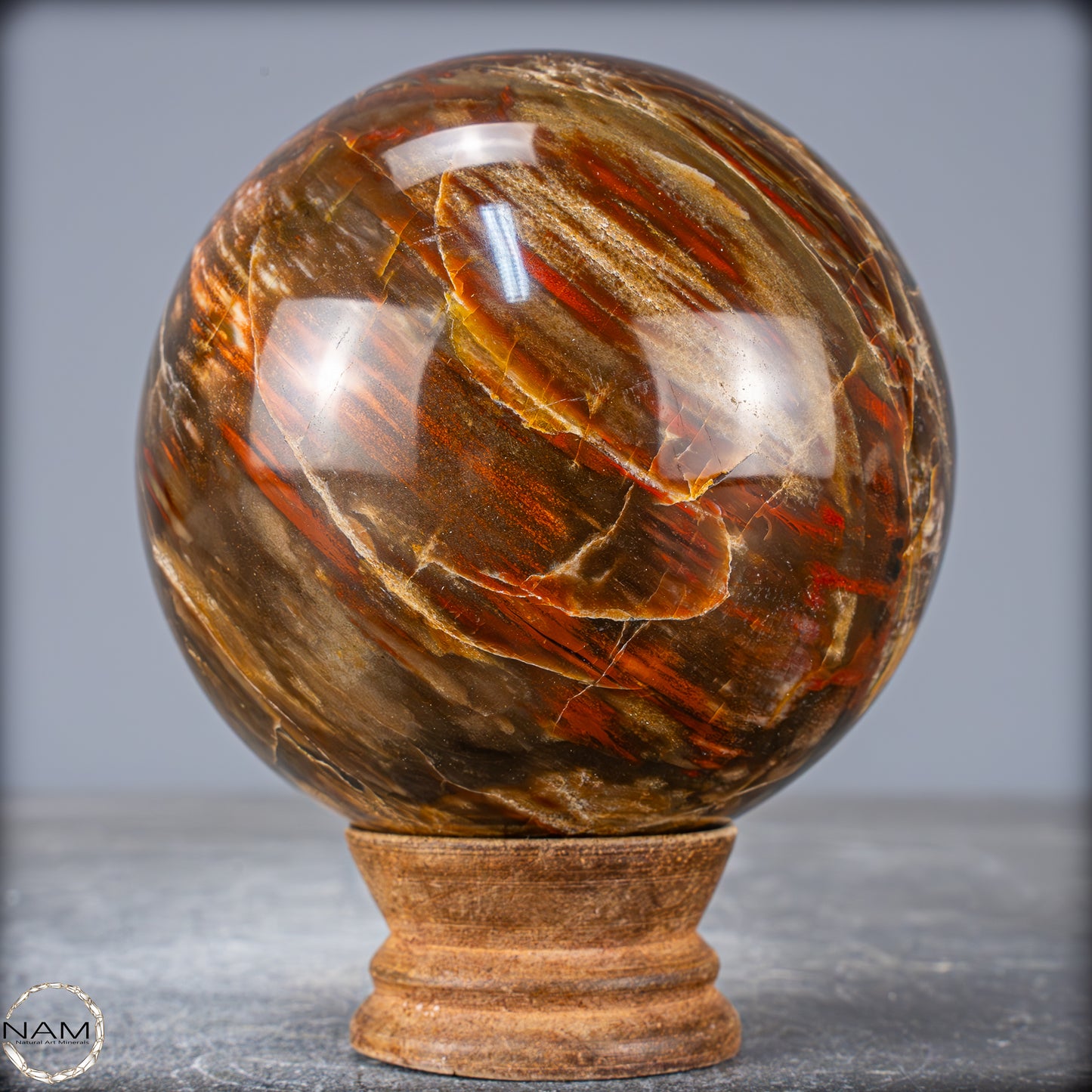 Natürliche Kristall-Kugel aus Versteinertem Holz - 933,94g - 89mm