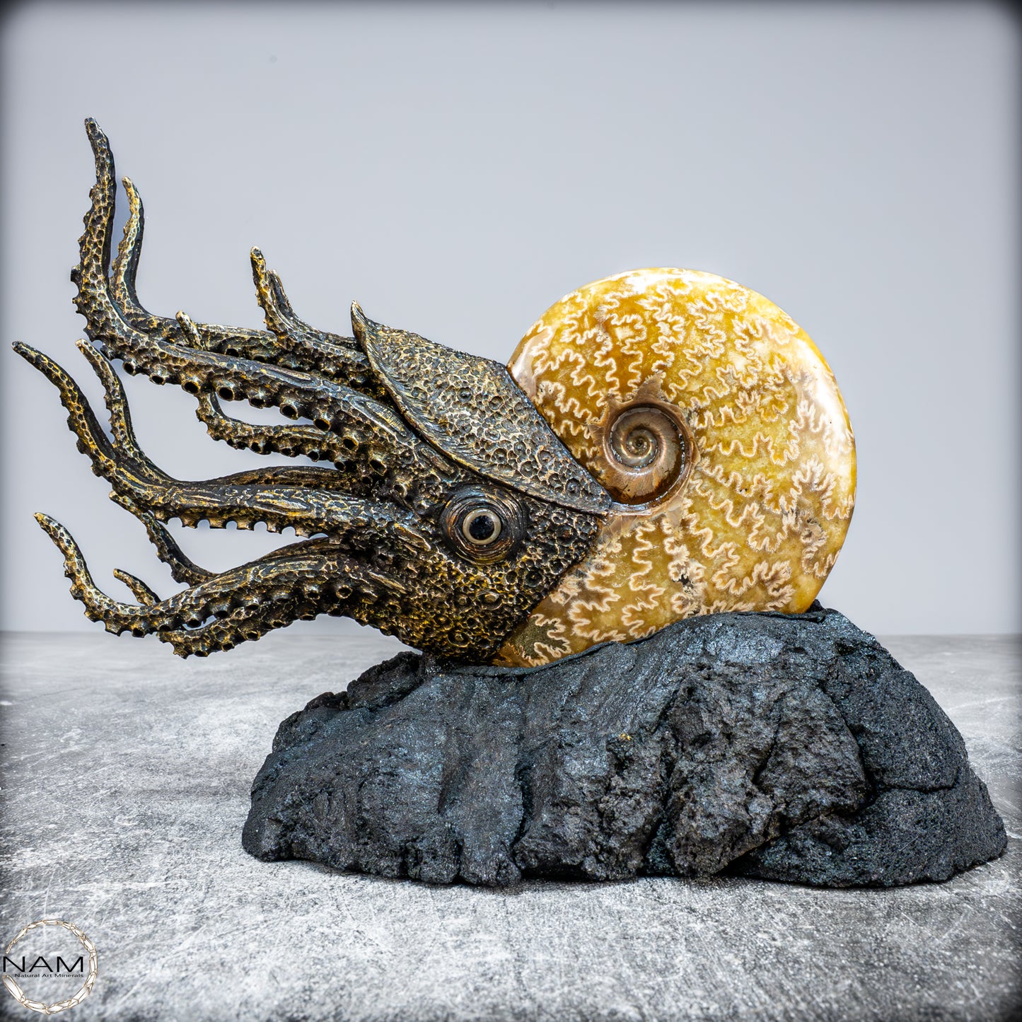 Natürlicher Ammonite verbunden mit Meisterhafter Kunst - 1177,63g