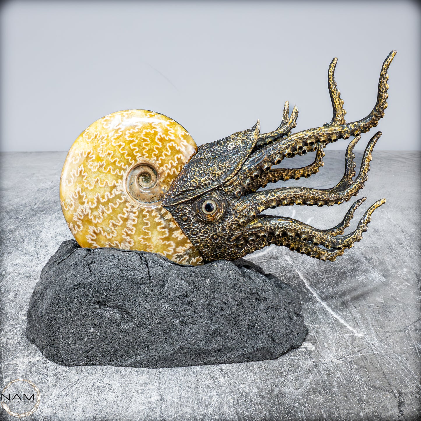 Natürlicher Ammonite verbunden mit Meisterhafter Kunst - 1177,63g