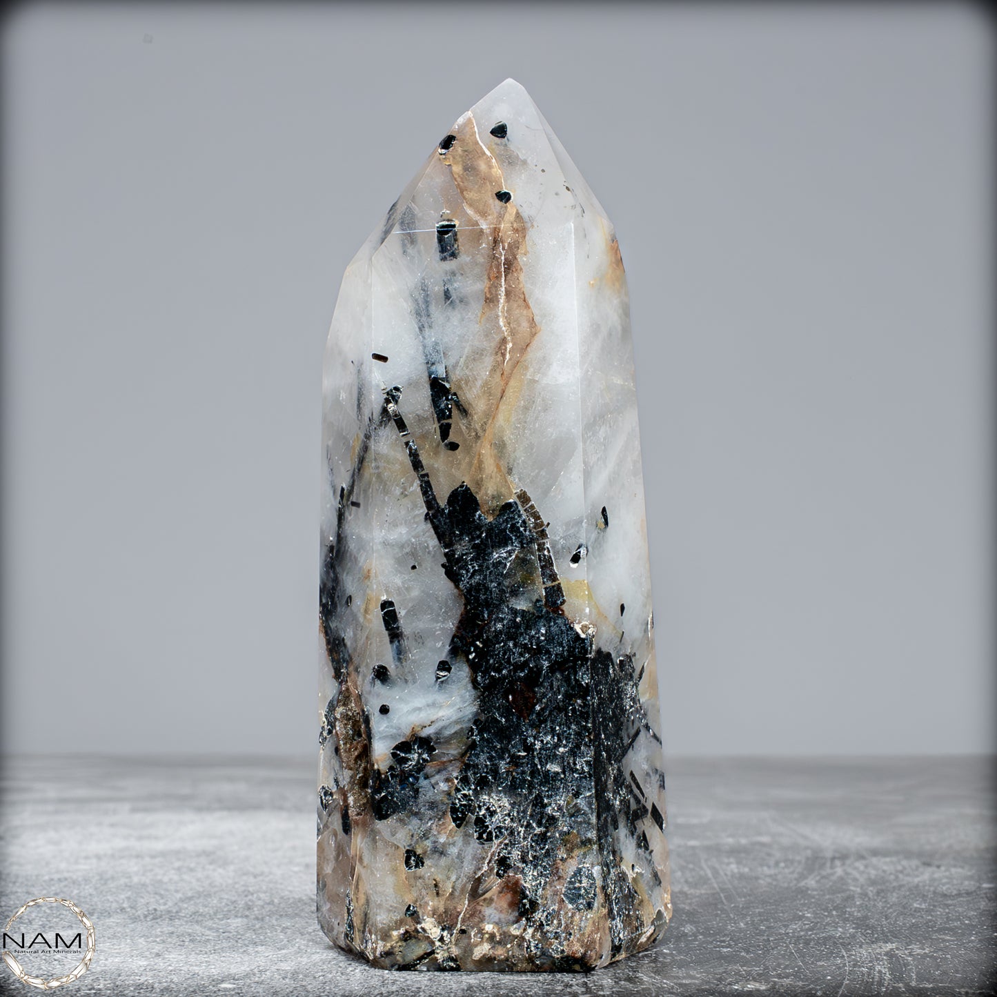 Natürlicher Tourmalin & Quarzkristall Obelisk aus Brasilien -346,22g