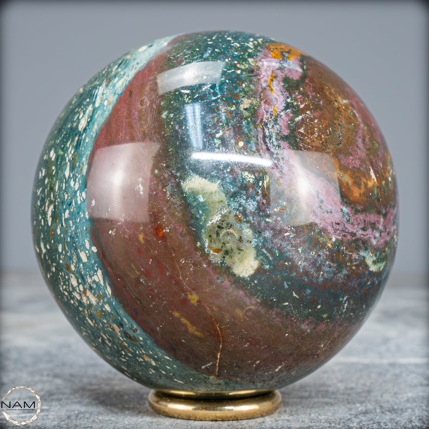 Natürliche Ocean-Jaspis-Achat Kugel - 589,81g - 76mm