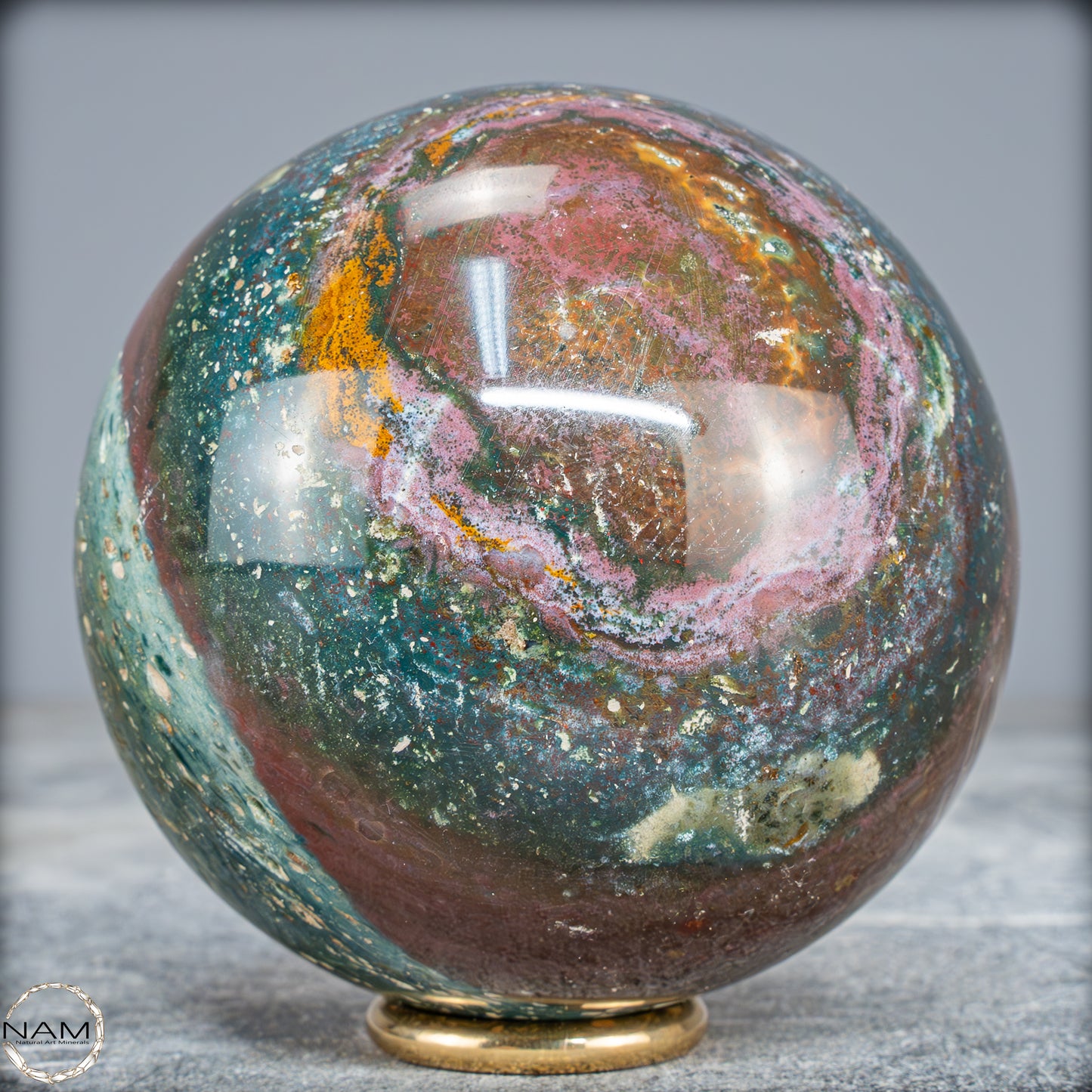 Natürliche Ocean-Jaspis-Achat Kugel - 589,81g - 76mm