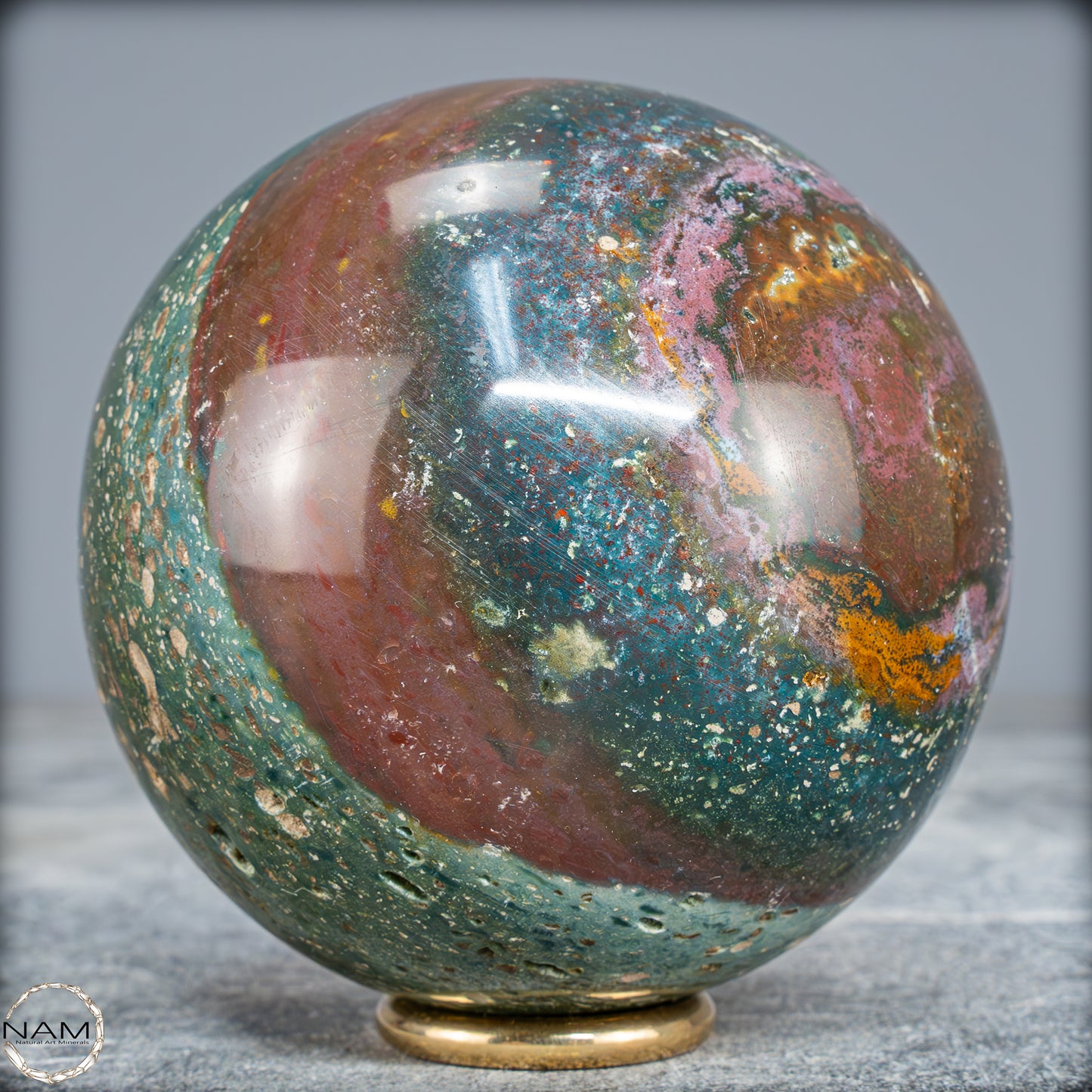 Natürliche Ocean-Jaspis-Achat Kugel - 589,81g - 76mm