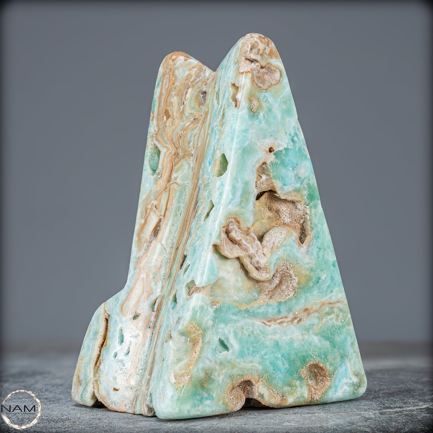 Natürlicher Blau-Grüne Aragonit Kristall-Freiform - 912,15g