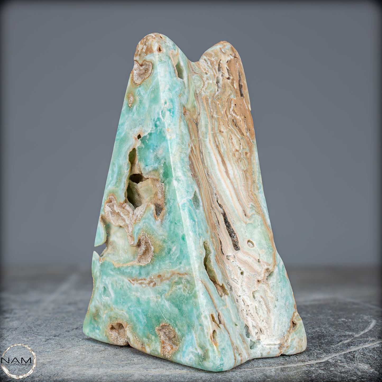 Natürlicher Blau-Grüne Aragonit Kristall-Freiform - 912,15g