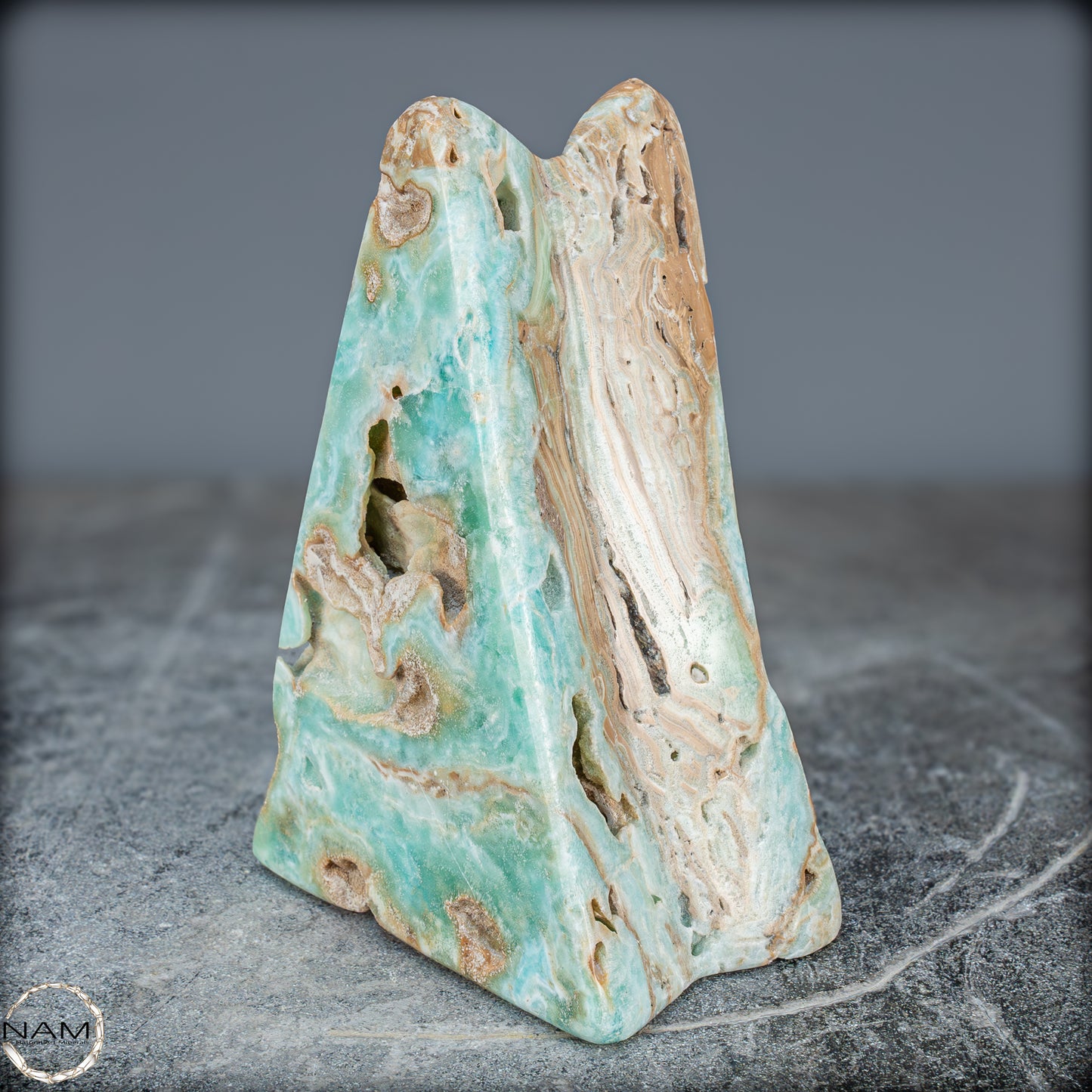Natürlicher Blau-Grüne Aragonit Kristall-Freiform - 912,15g