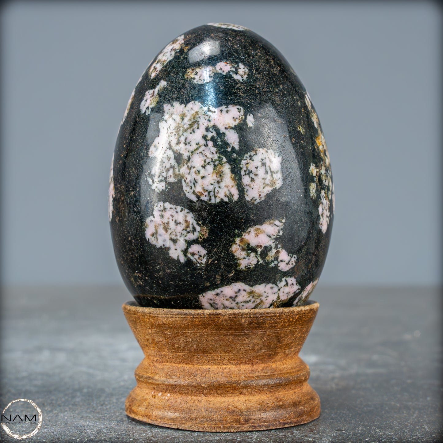 Natürliches Schwarze Schneeflocken-Obsidian Kristall-Ei - 259,88g