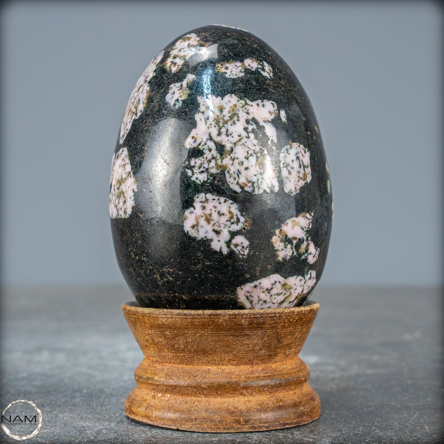 Natürliches Schwarze Schneeflocken-Obsidian Kristall-Ei - 259,88g