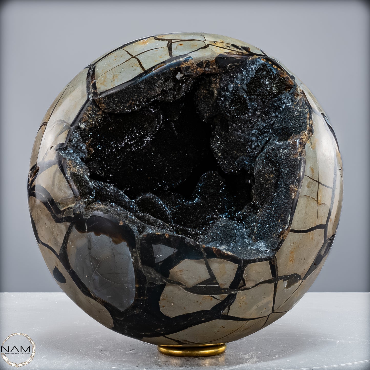 Natürliche Septarien Druse-Kugel mit Calzit Kristallen - 8026,93 g