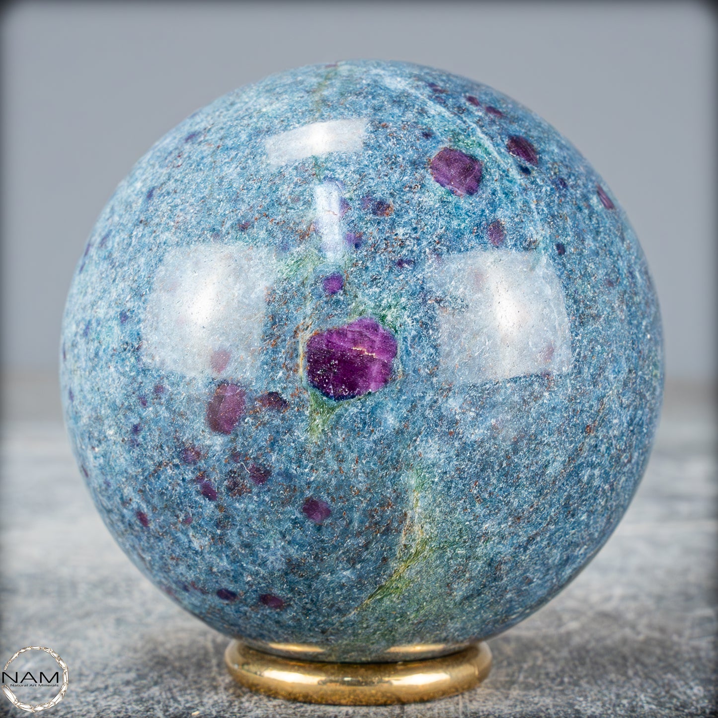 Natürliche Rubin in Fuchsit und Kyanit als Kugel - 447,38g - 62mm