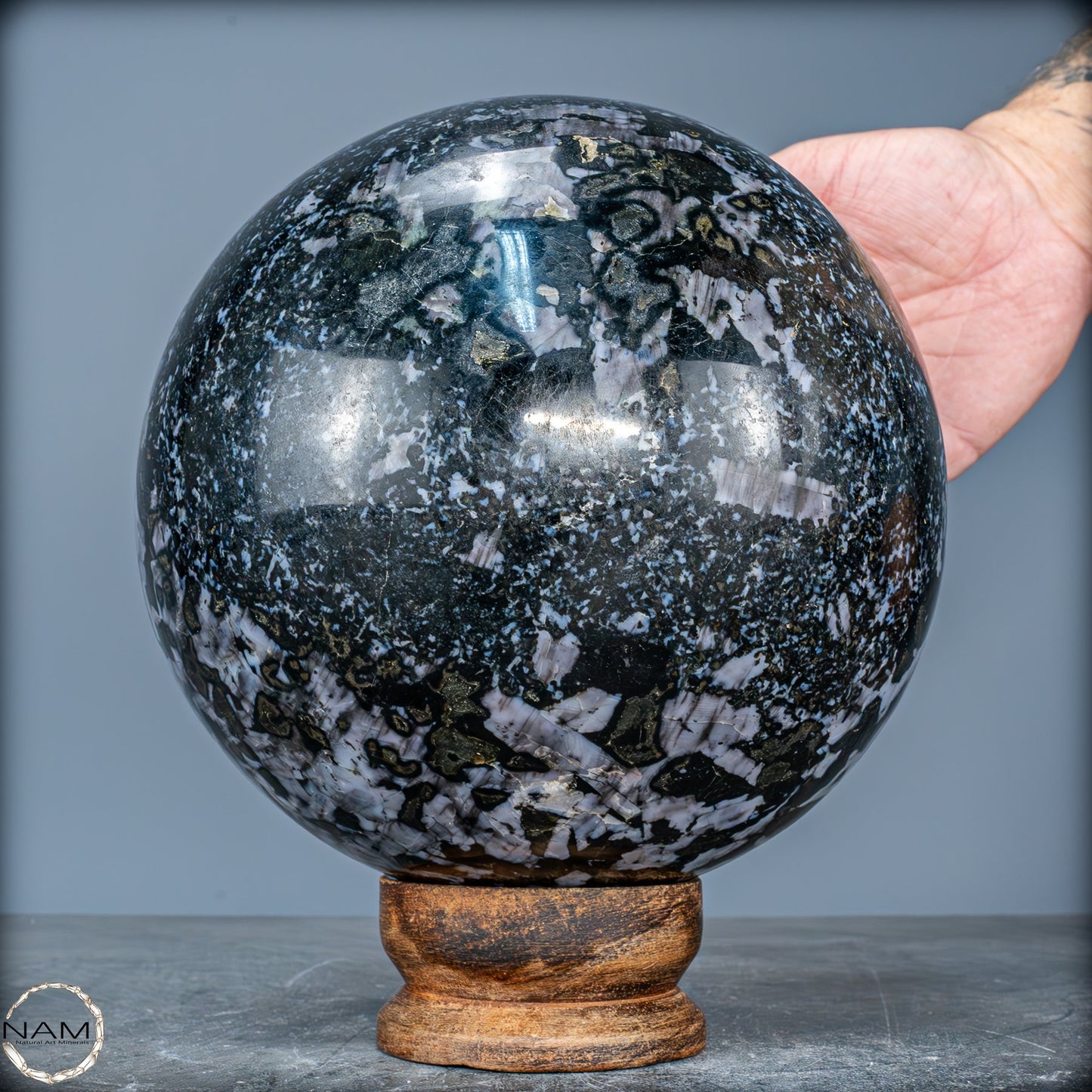 Große Natürliche Merlinit (Gabbro) Kugel - 9638,11g - 170mm