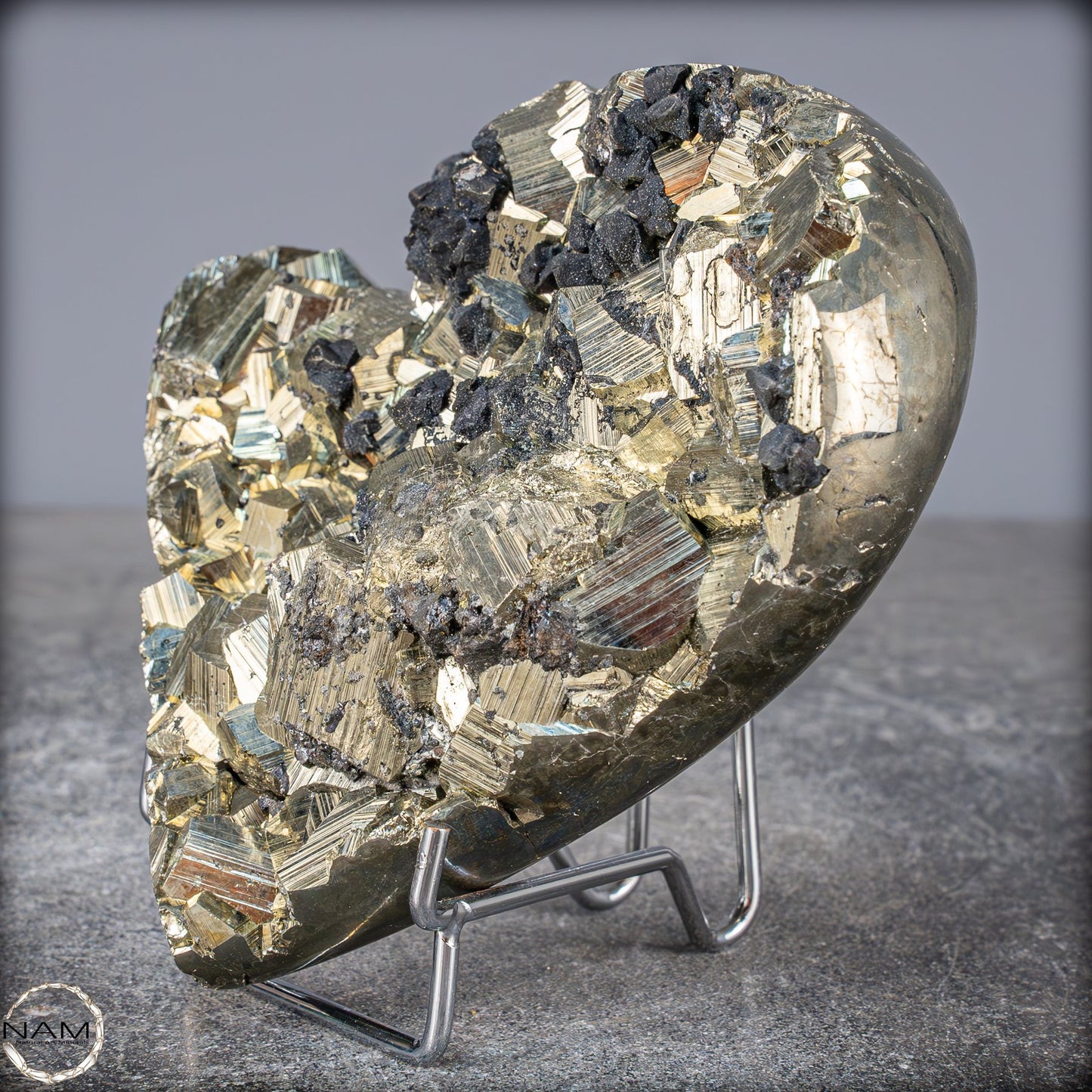 Natürliches Pyrit, Quarz und Galena Kristall Herz/Druse - 1458,83g
