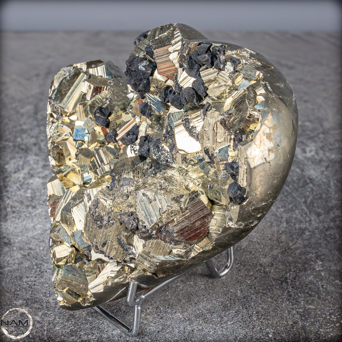 Natürliches Pyrit, Quarz und Galena Kristall Herz/Druse - 1458,83g