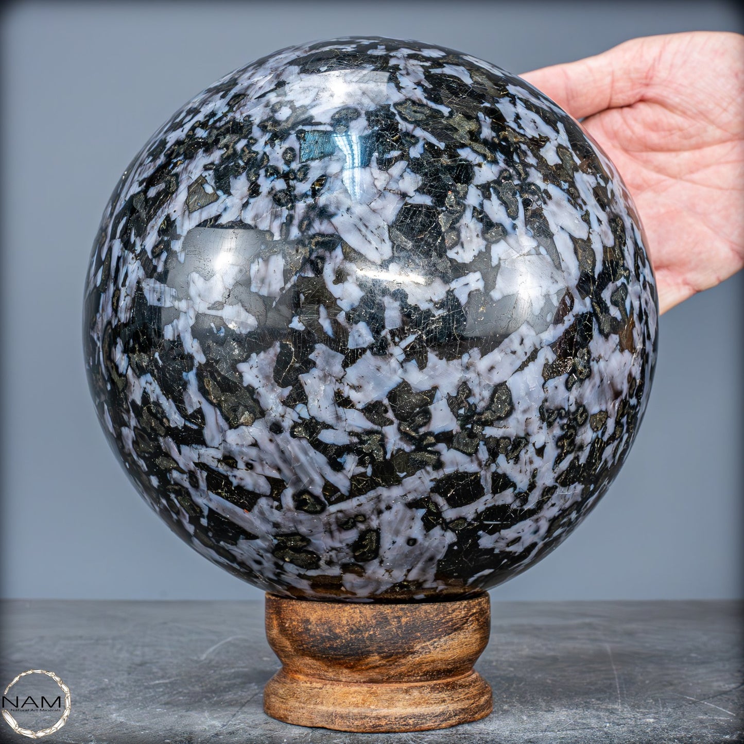 Große Natürliche Merlinit (Gabbro) Kugel - 9638,11g - 170mm