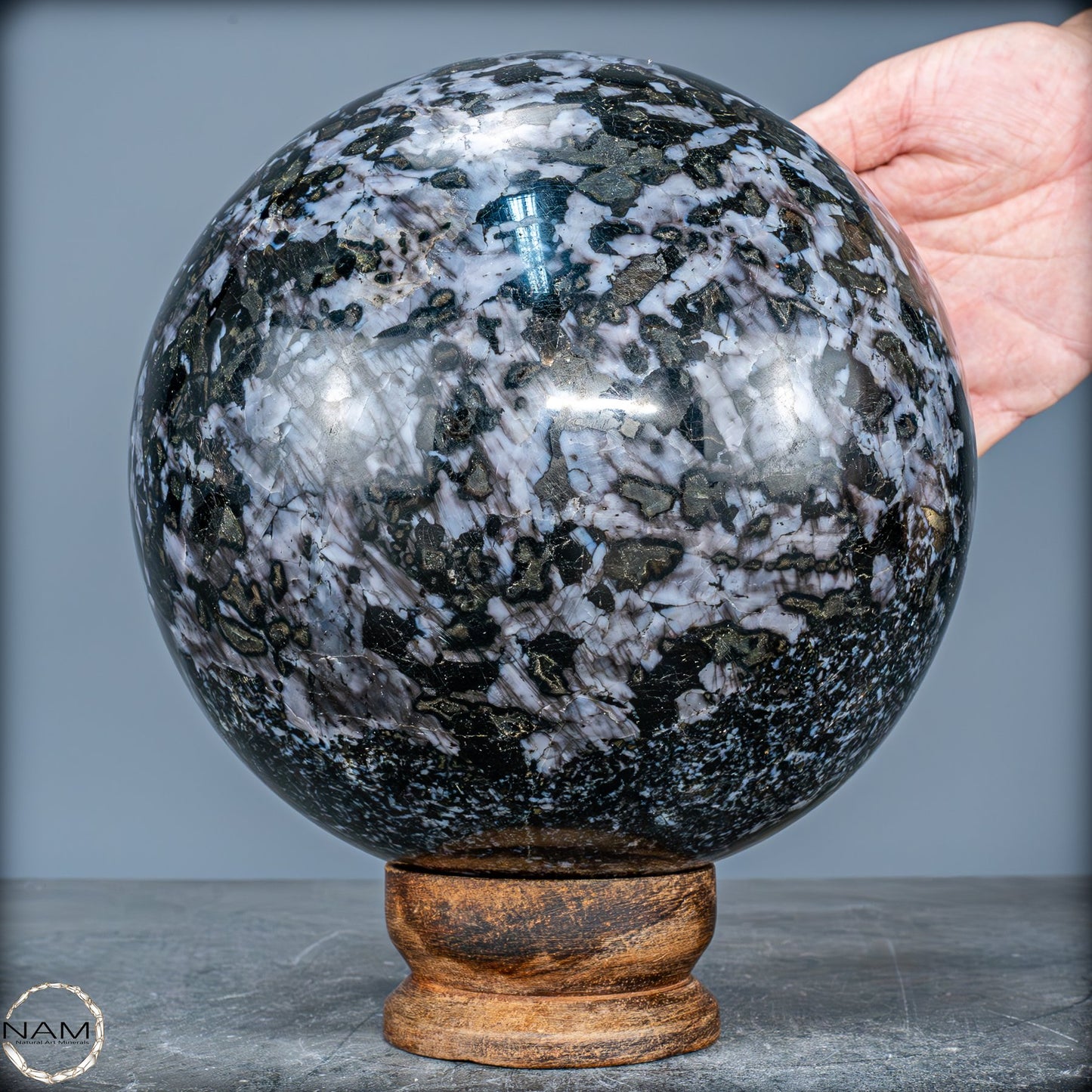 Große Natürliche Merlinit (Gabbro) Kugel - 9638,11g - 170mm