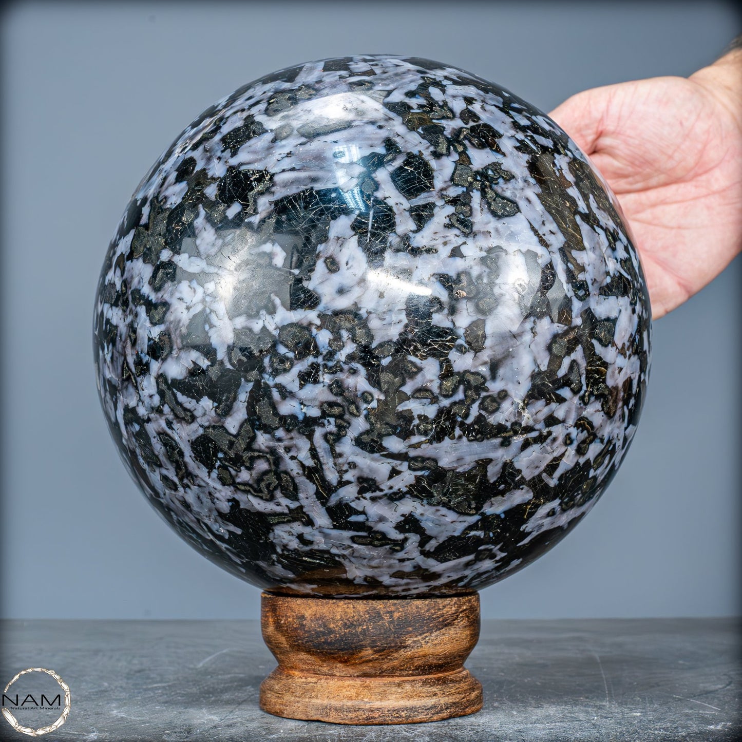 Große Natürliche Merlinit (Gabbro) Kugel - 9638,11g - 170mm